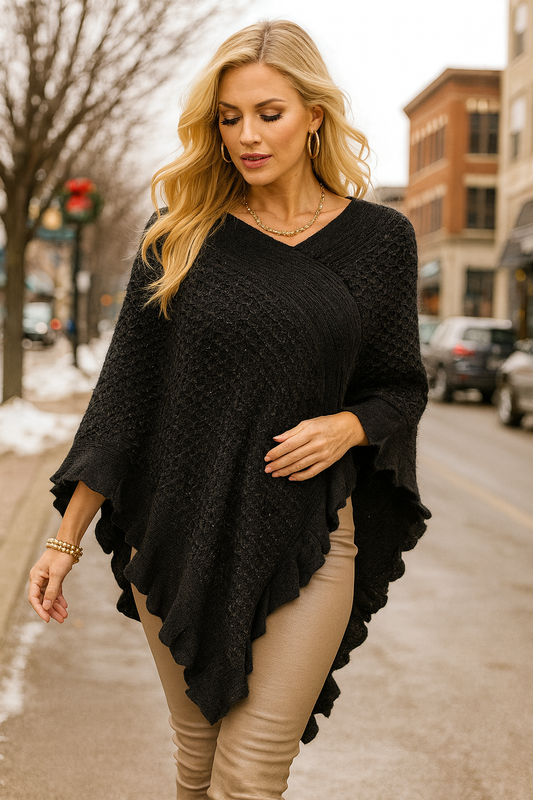 P63S Charcoal Luxe Knit Poncho