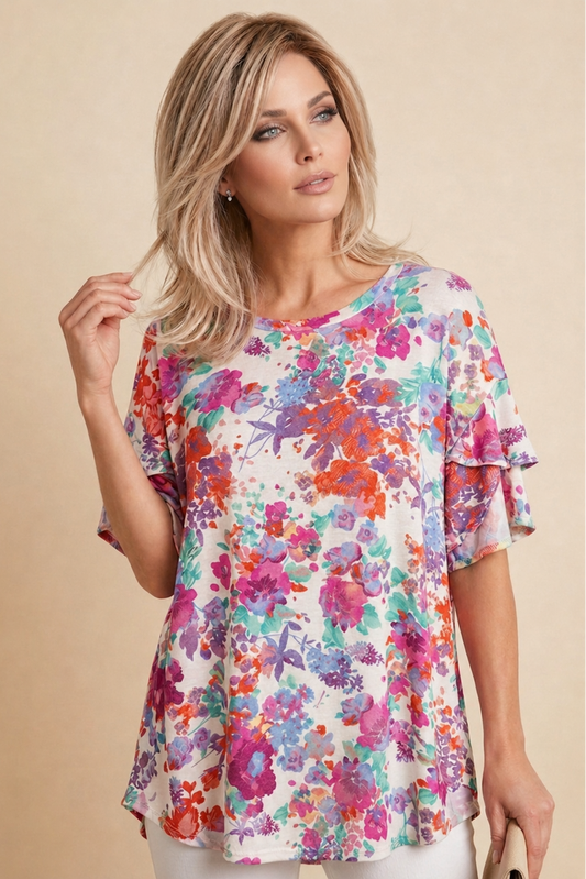 39277 Floral Dream Flutter Sleeve Top