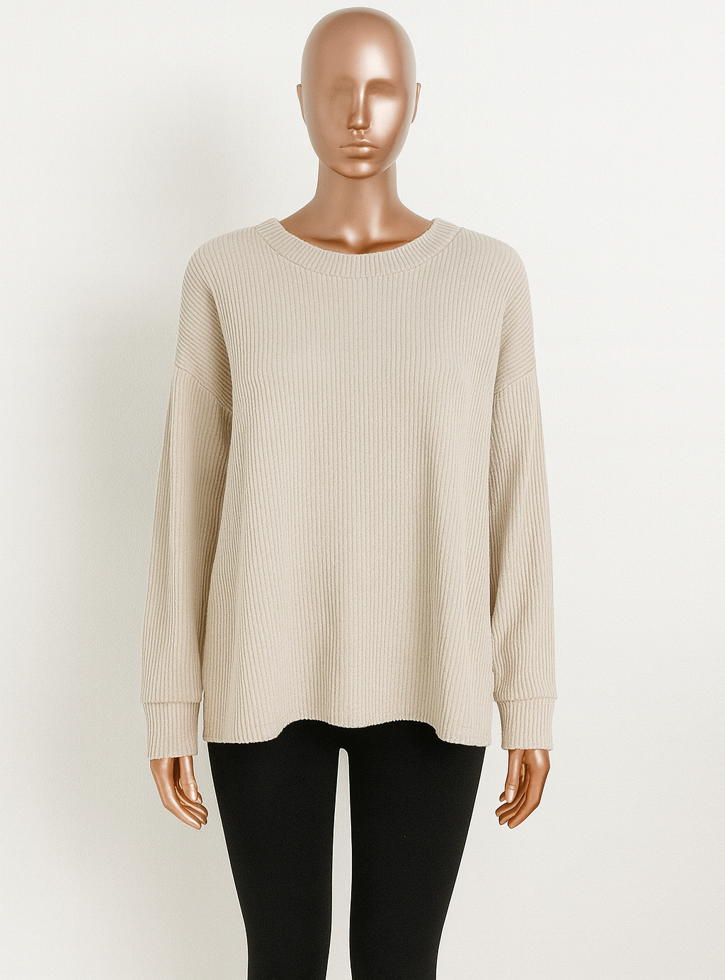 4594 Beige Cream Ribbed Long Sleeve Top & Pants and 5635 Pants Set