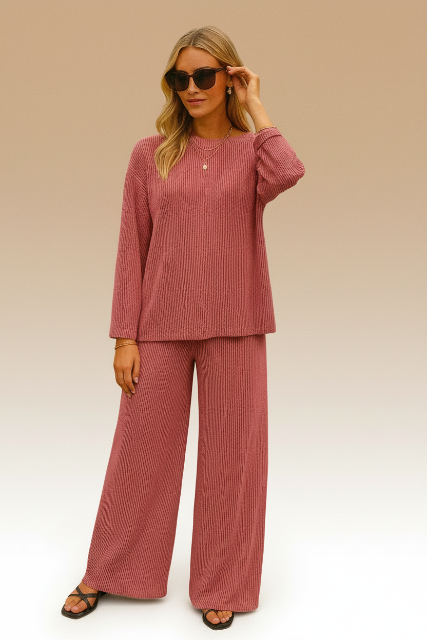 4594 Rosewood Ribbed Top & Pants and 5635 Pants Set