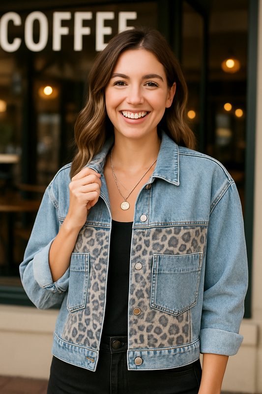 383 Leopard Luxe Denim Jacket