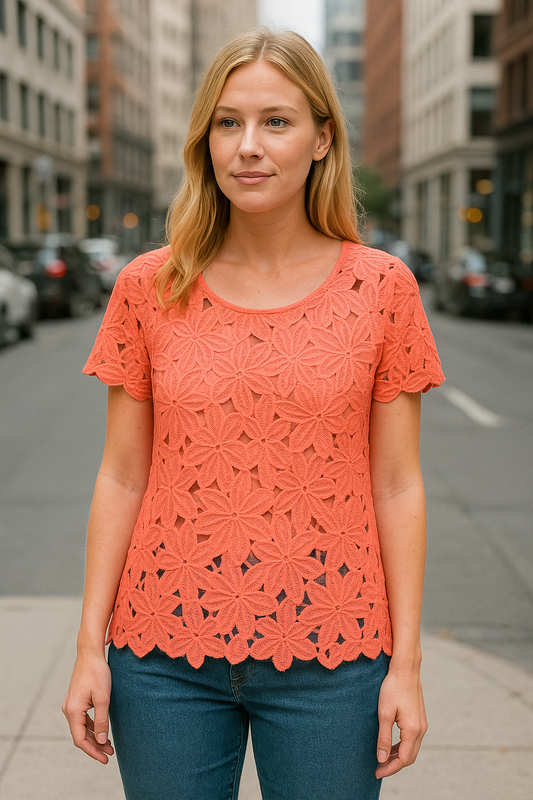 6547 Coral Bloom Lace Top