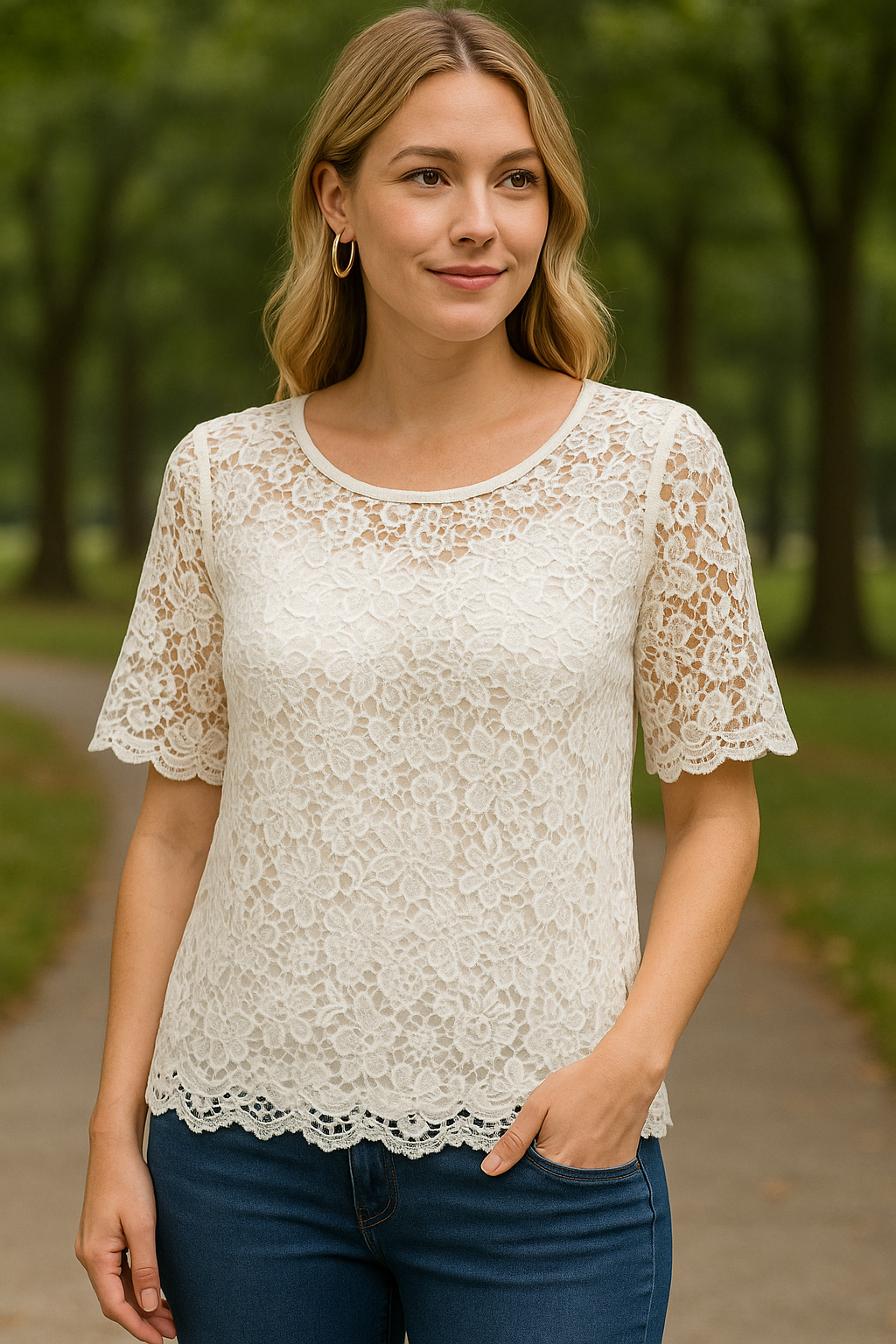 6411 White Daisy Lace Top
