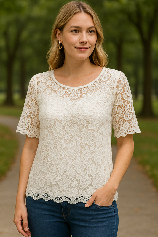 6411 White Daisy Lace Top