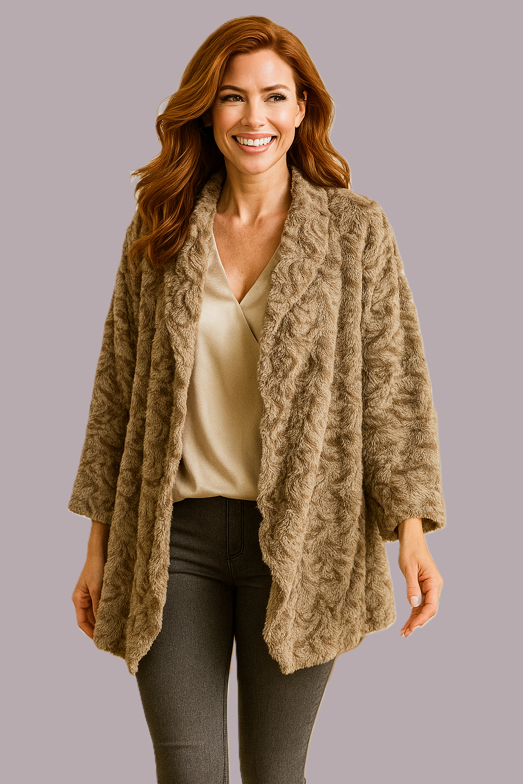 204 Mocha Mist Faux Fur Cardigan
