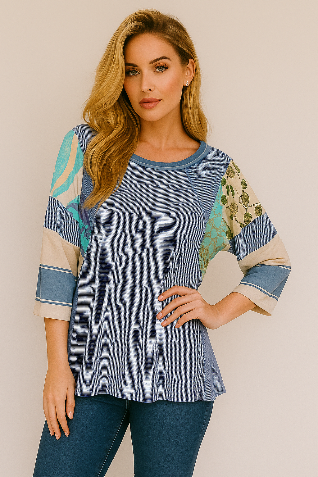 661 Boho Blue Breeze Pullover Top