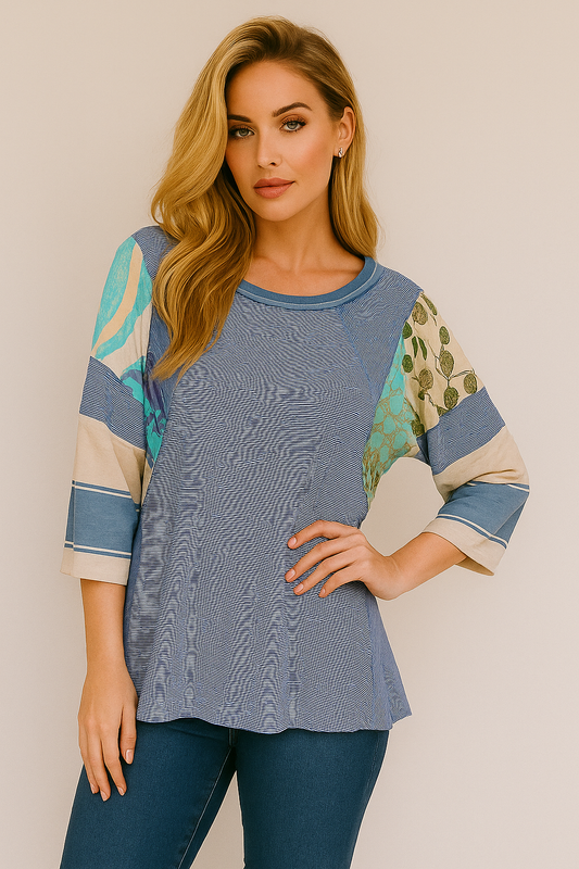 661 Boho Blue Breeze Pullover Top