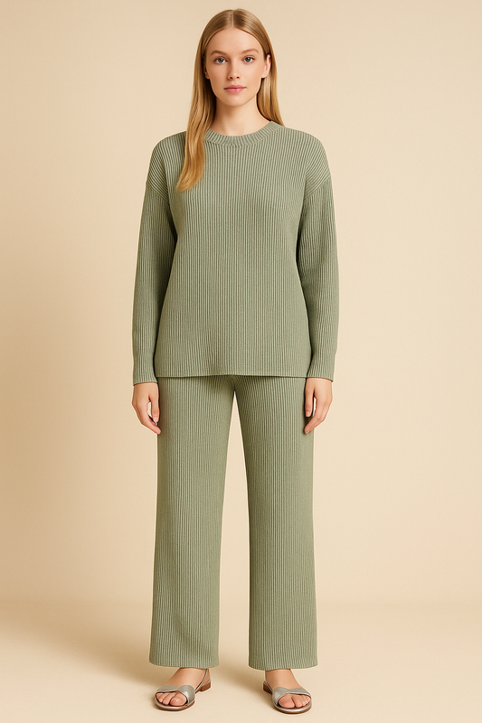 4594 Sage Textured Ribbed Top & Pants and 5635 Pants Set