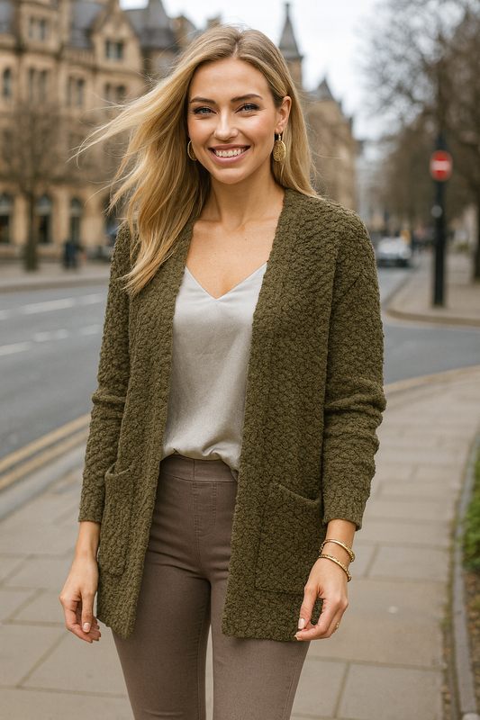 1938 Dark Olive Popcorn Cardigan
