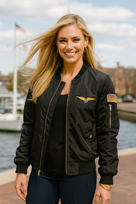 JK4078 Chic Black Bomber Jacket