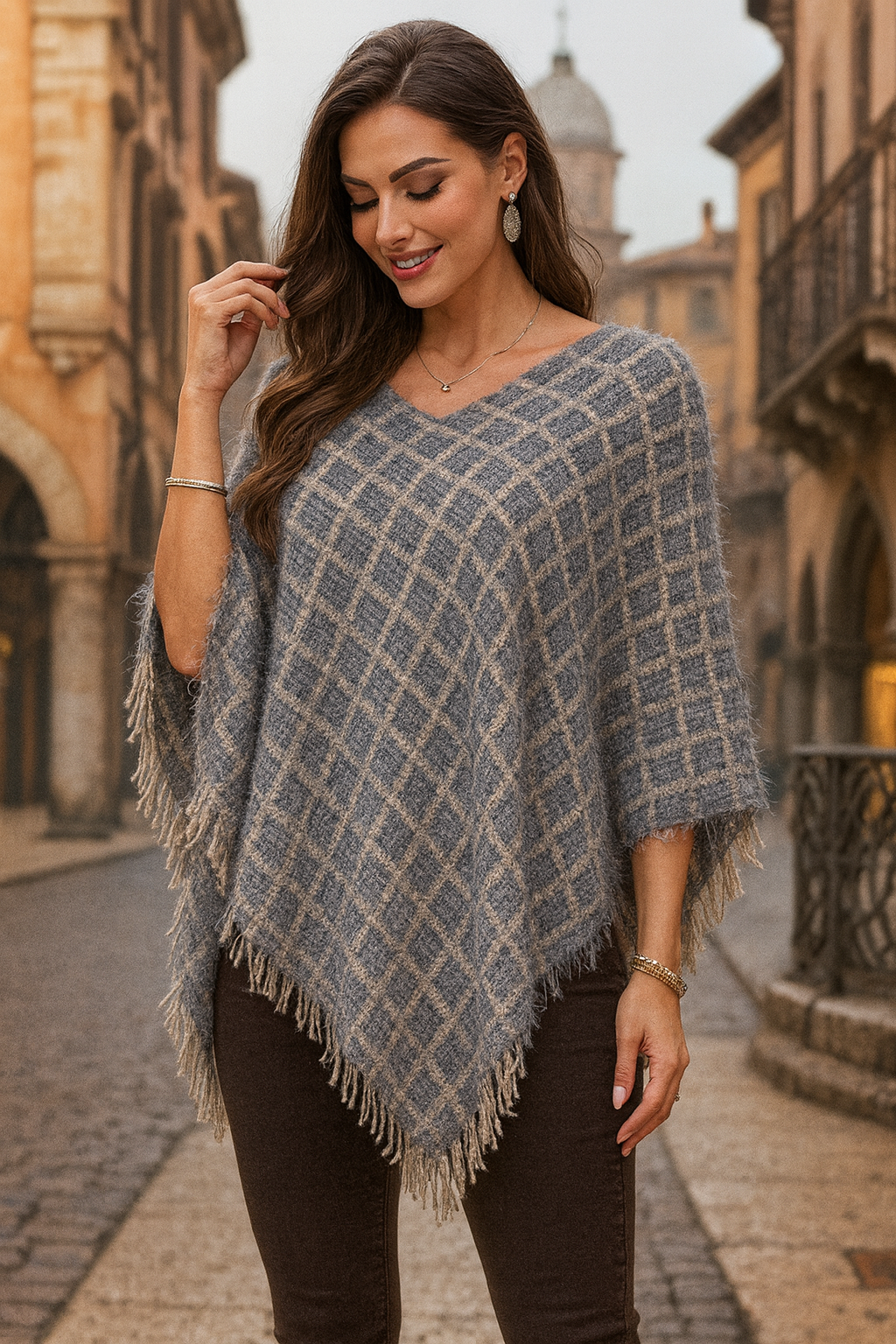 1012 Monochrome Gray Taupe Poncho