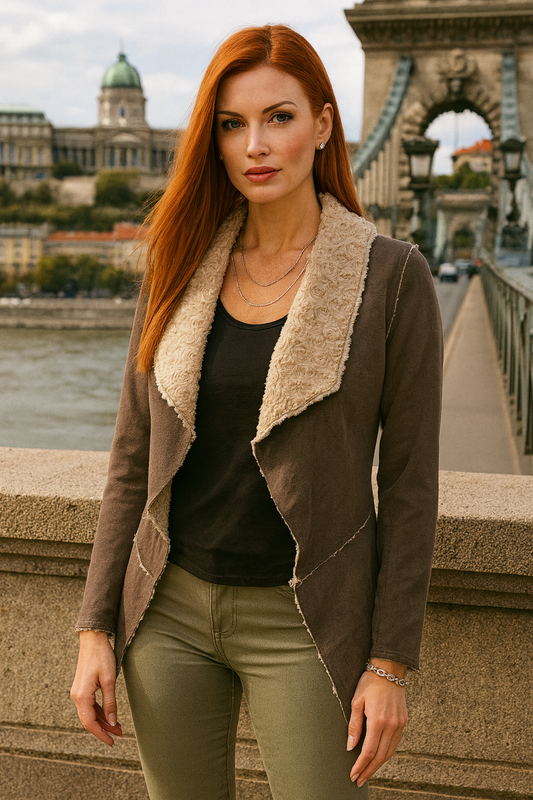 10397 Dark Gray Faux Suede Jacket with Shearling Lining