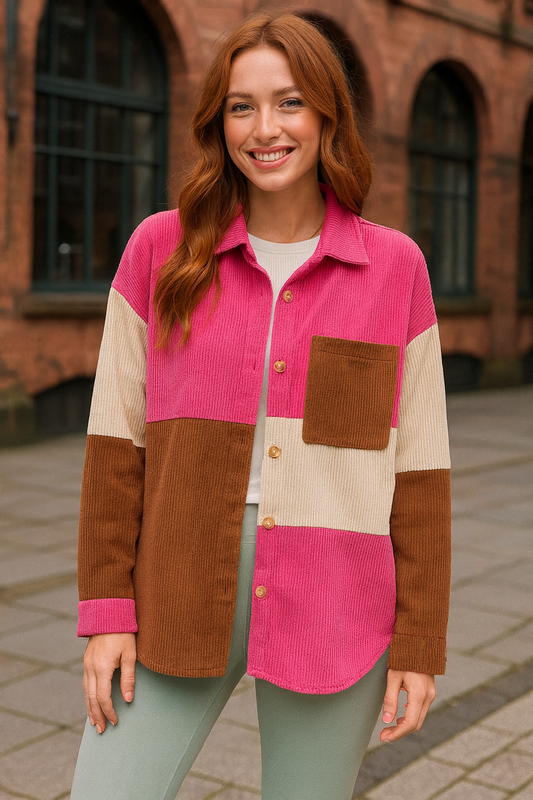 534 Brown & Pink Colorblock Button-Up Long Sleeve