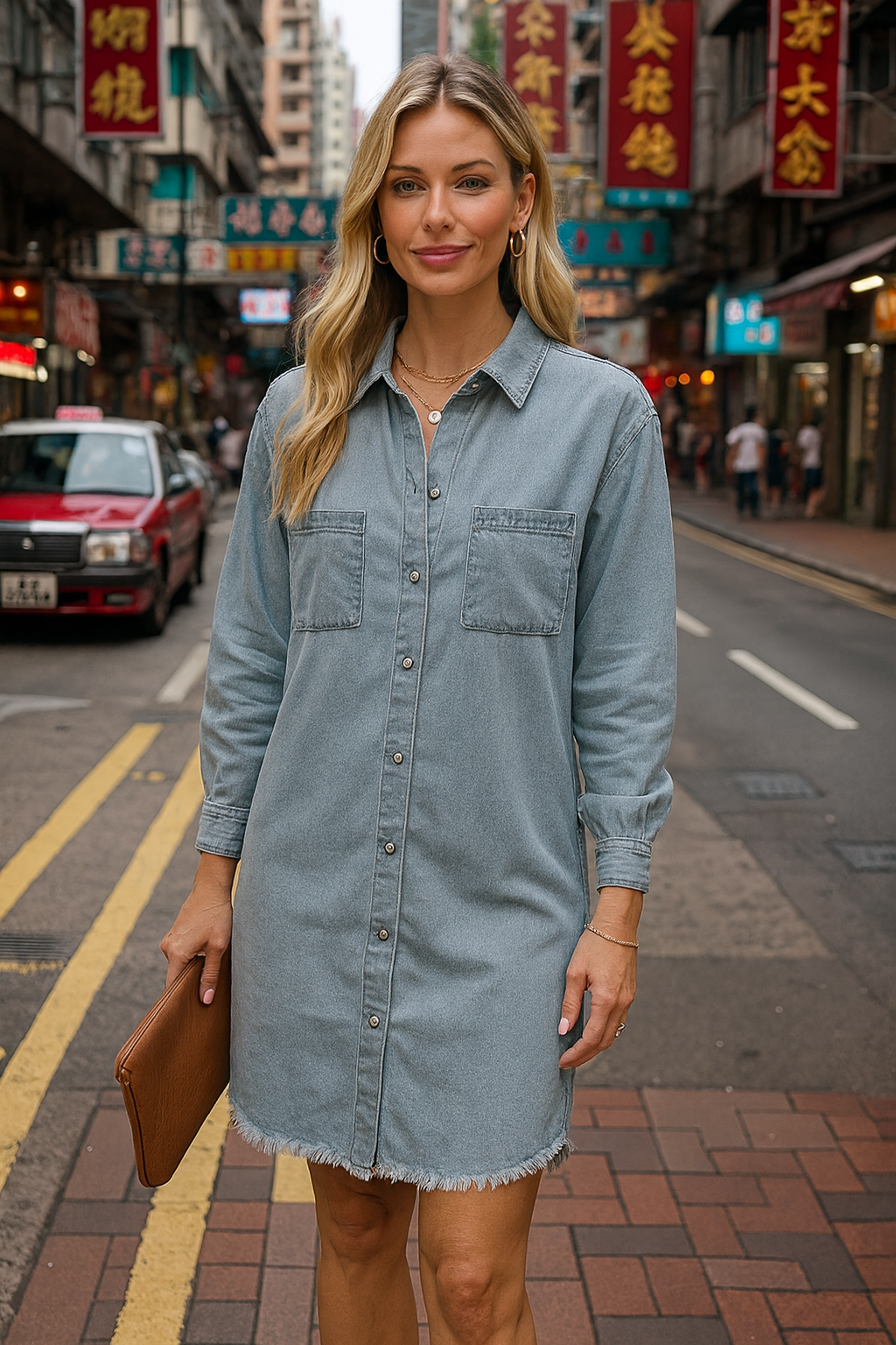 2159 Stonewashed Light Gray Denim Dress