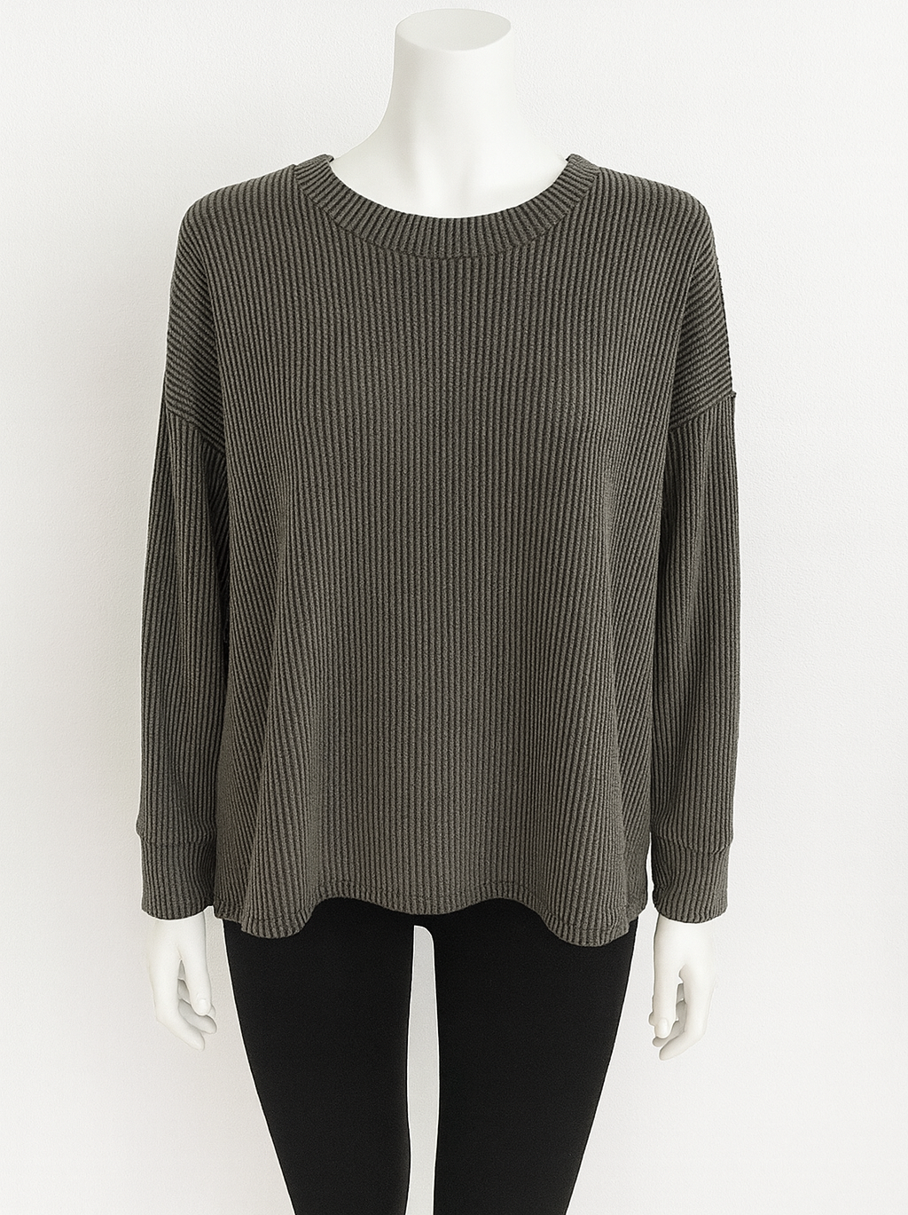 4594 Charcoal Ribbed Long Sleeve Top & 5635 Pants Set