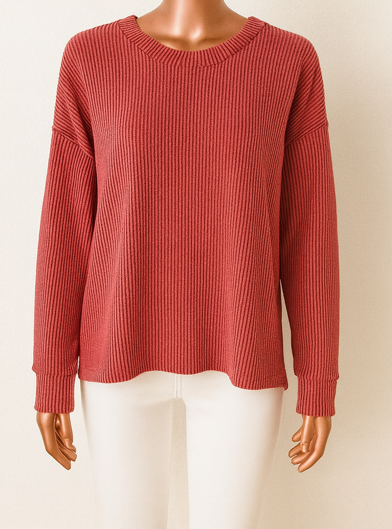 5535 Crimson Chic Ribbed Long Sleeve Top & Pants Set