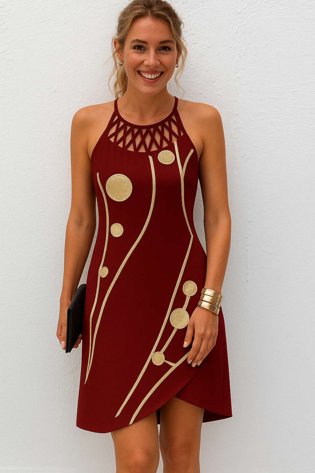 80045 Burgundy Print Dress
