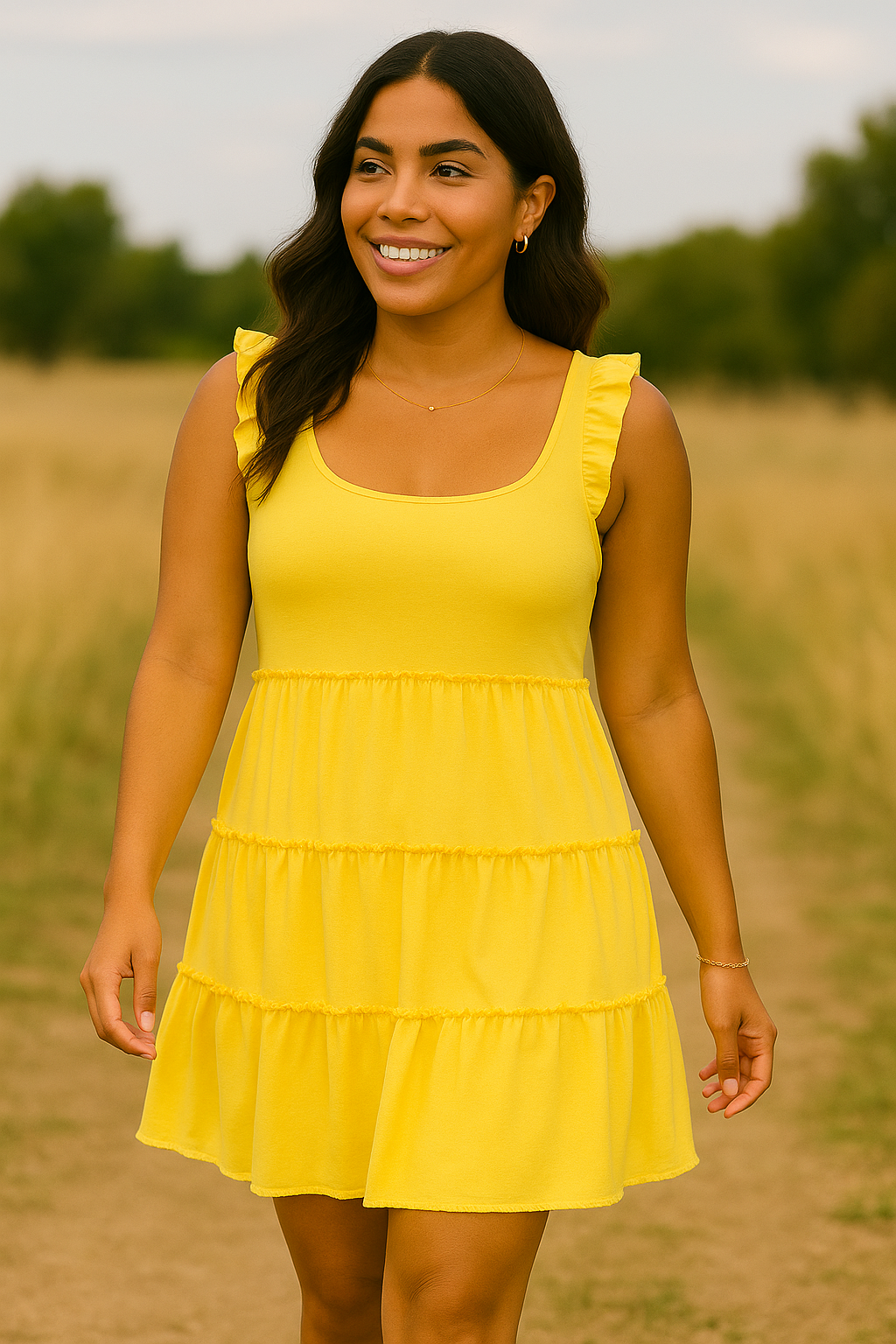 8372 Golden Glow Ruffle Dress