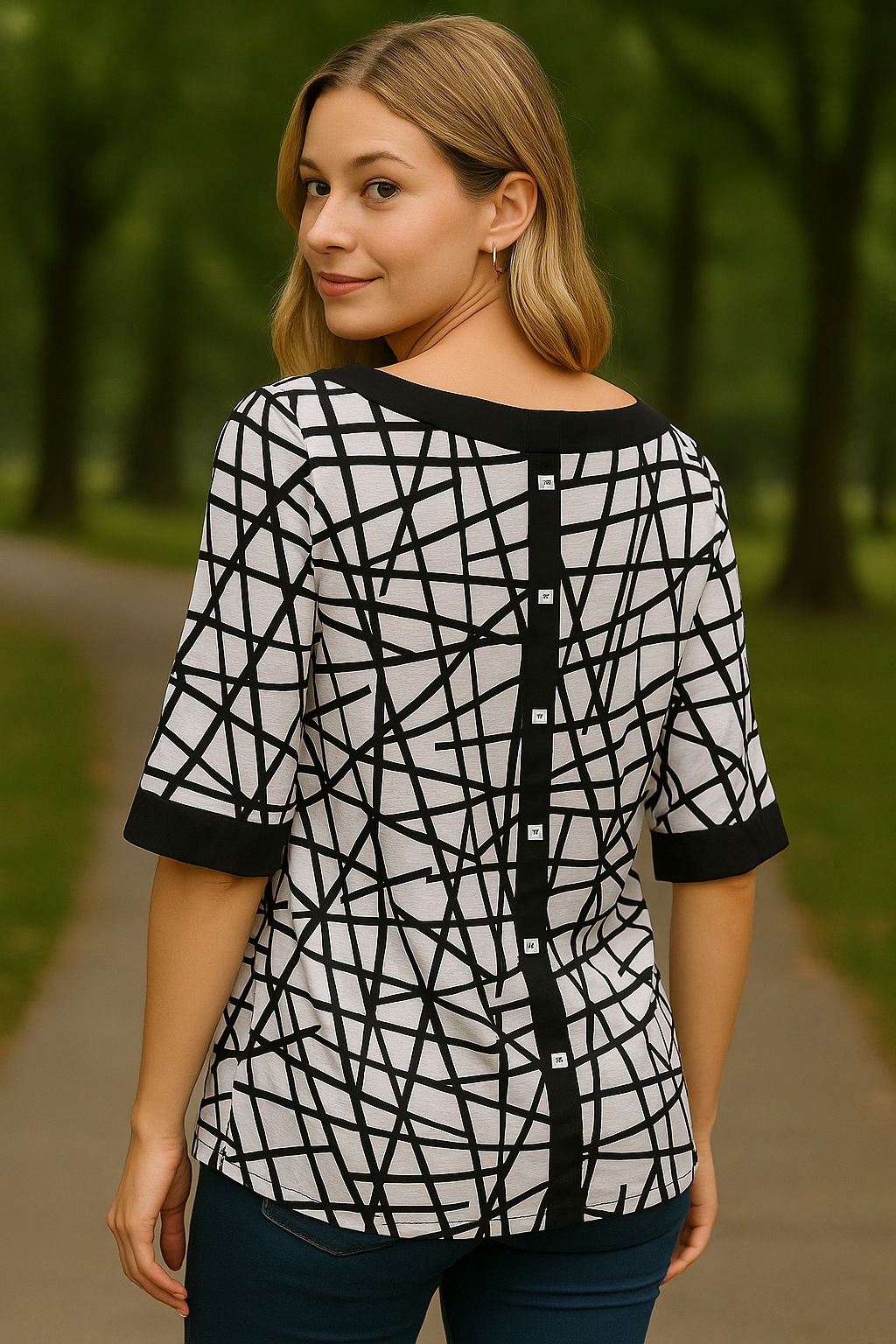 336 Geometric Print Chic Blouse