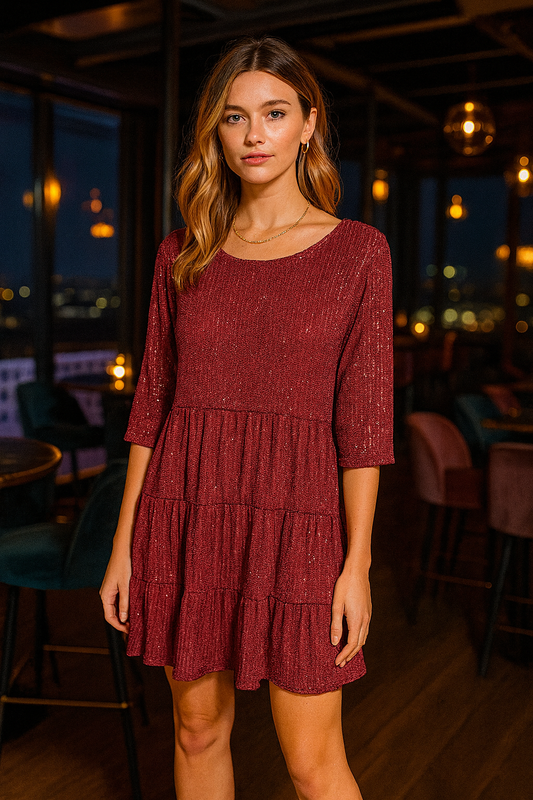 029 Crimson Lights Shimmer Tier Dress