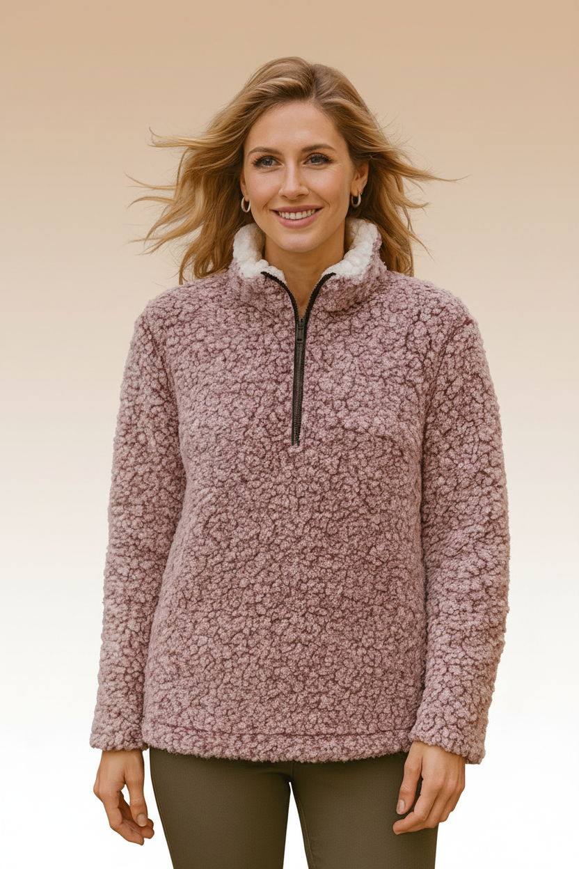 1989 Burgundy Sherpa Pullover Jacket with side pockets Plus