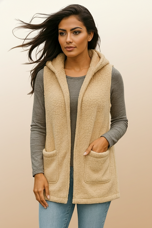 75021 Cream Beige Sherpa Vest
