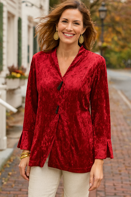470 Velvet Crimson Open-Front Jacket