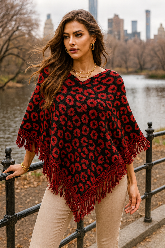 P66S Crimson & Black Leopard Allure Poncho