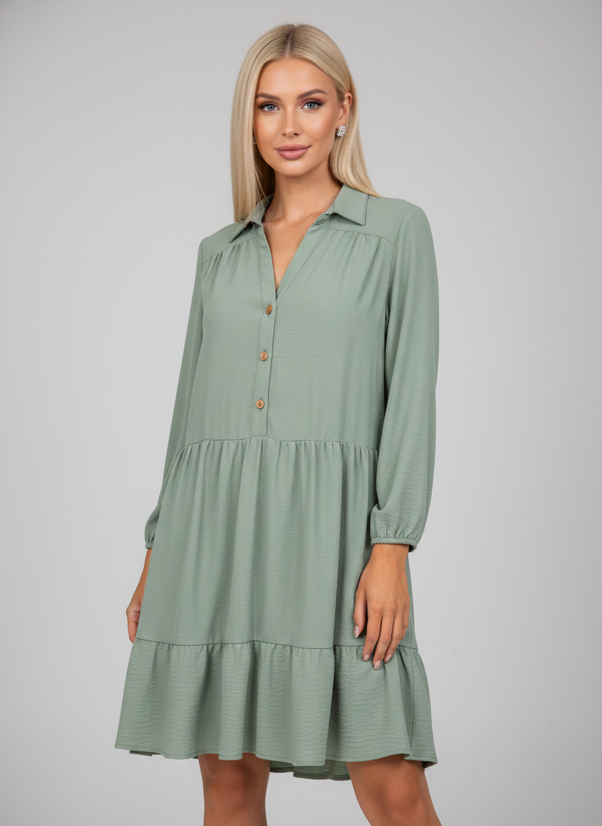 3960 Dusty Sage Tiered Dress