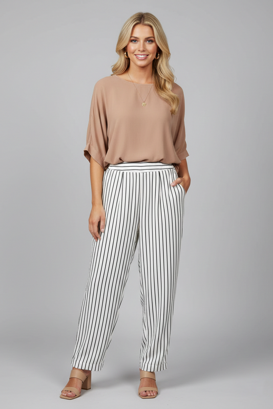 F291 Ivory & Black Stripe Pants with pockets
