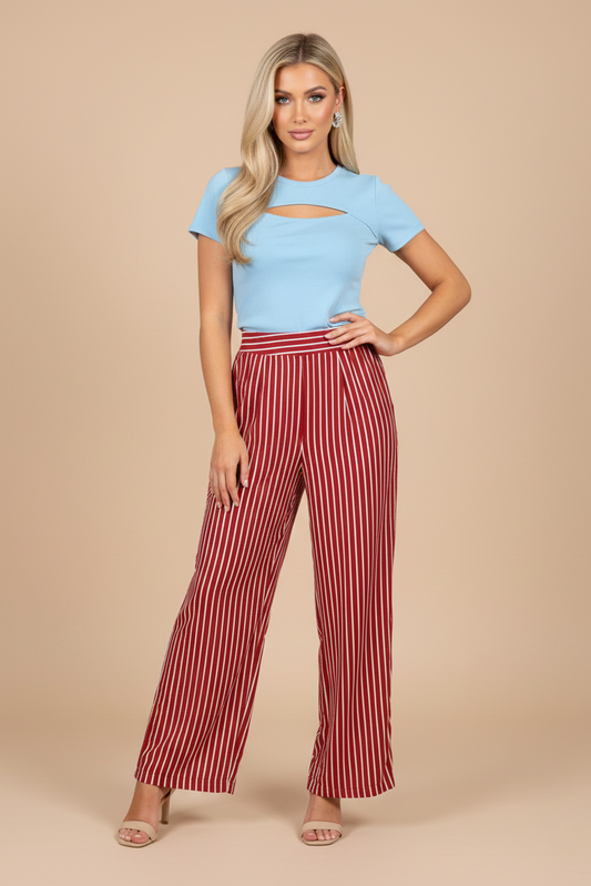 F291 Red & White Stripe Pants with pockets