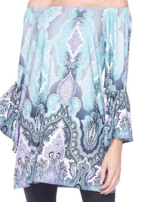 Blue and Purple Off the Shoulder Tunic LTX5000