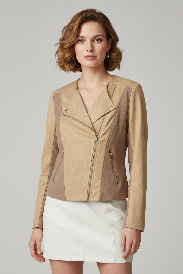 7888 Camel & Taupe Notch Lapel Statement Jacket