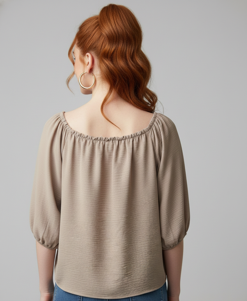 5656 Taupe with Flowers Appliqué Blouse
