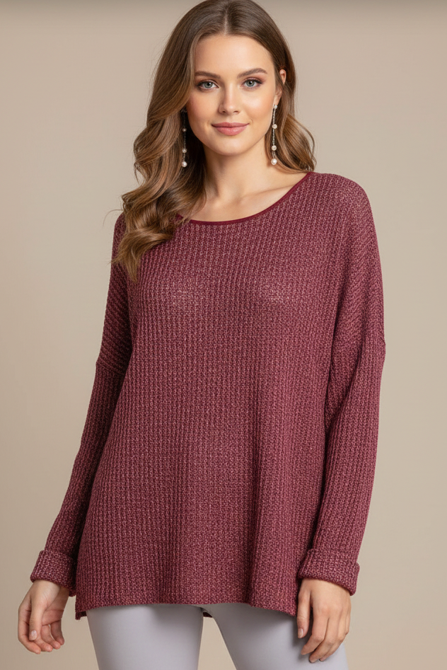 6522 Marled Burgundy Pullover Sweater Plus