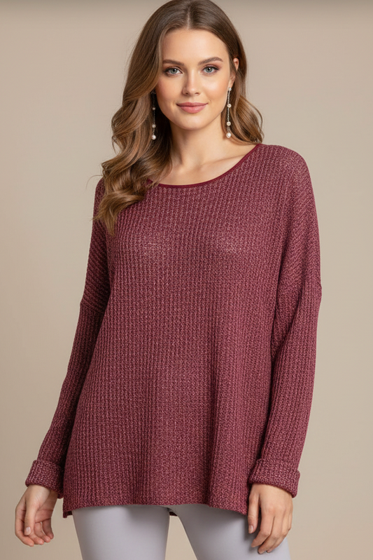 6522 Marled Burgundy Pullover Sweater Plus