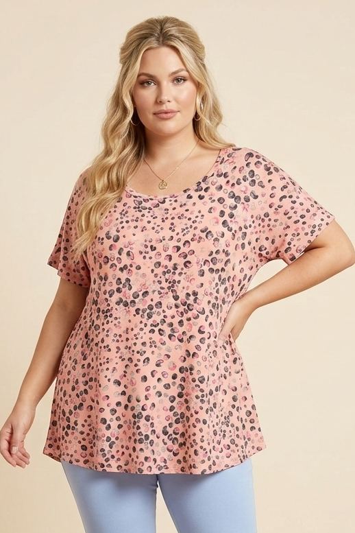 37365 Dusty Pink Leopard Print Flow Top Plus