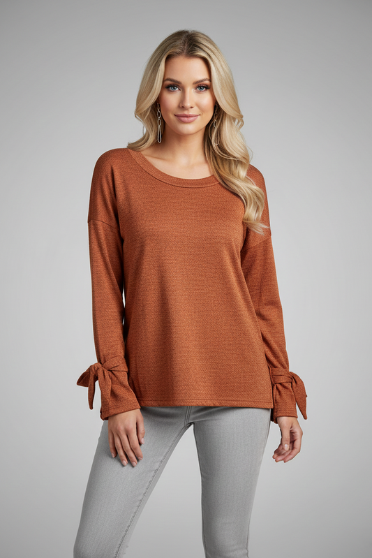1123 Cozy Chic Rust Tie-Cuff Top