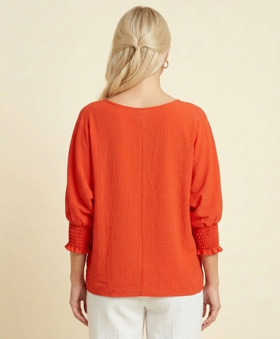 5547 Orange Airflow Top with Shirring Cuff