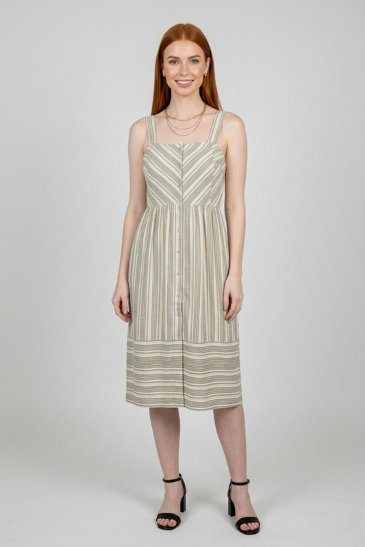 102 Willow Stripe Chevron Bodice Dress with side pockets