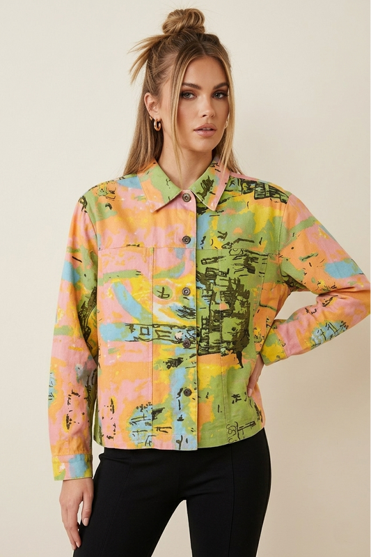 7055 Watercolor Splash Collared Top