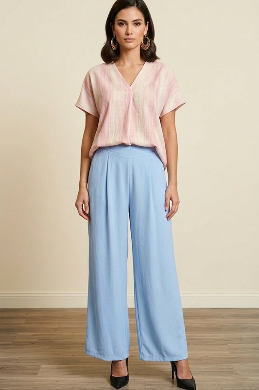 1234 Sky Blue Pleated Trousers with Side Pocket