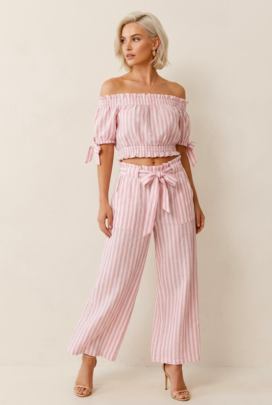 370 Seaside Pink Stripe Two-Piece Set