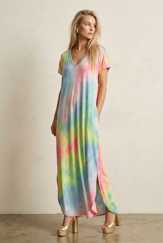 5418 Rainbow Dreams Tie-Dye Maxi Dress with Pockets