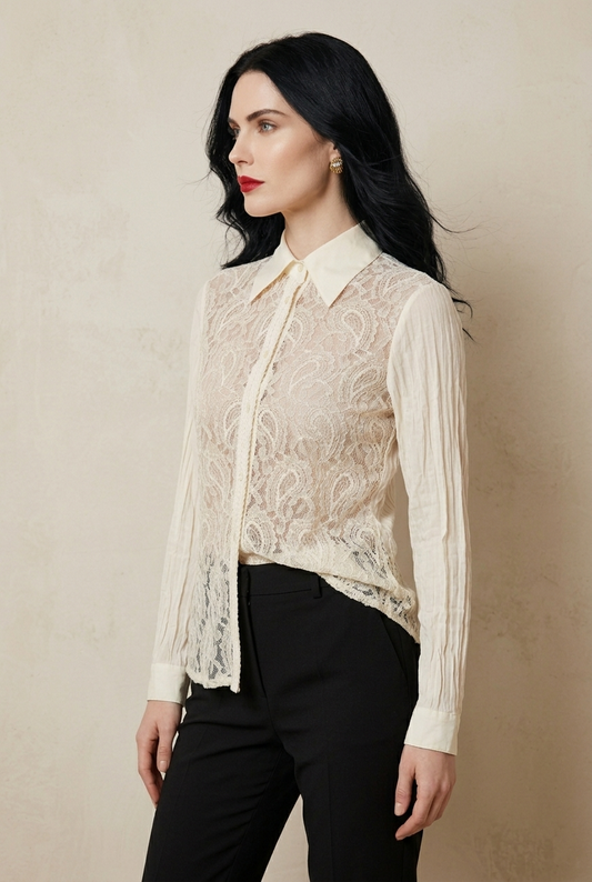 66143 Dreamy Pearl White Paisley Lace Top