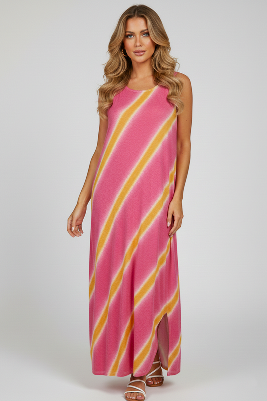 8296 Malibu Bloom Stripe Sleeveless Dress