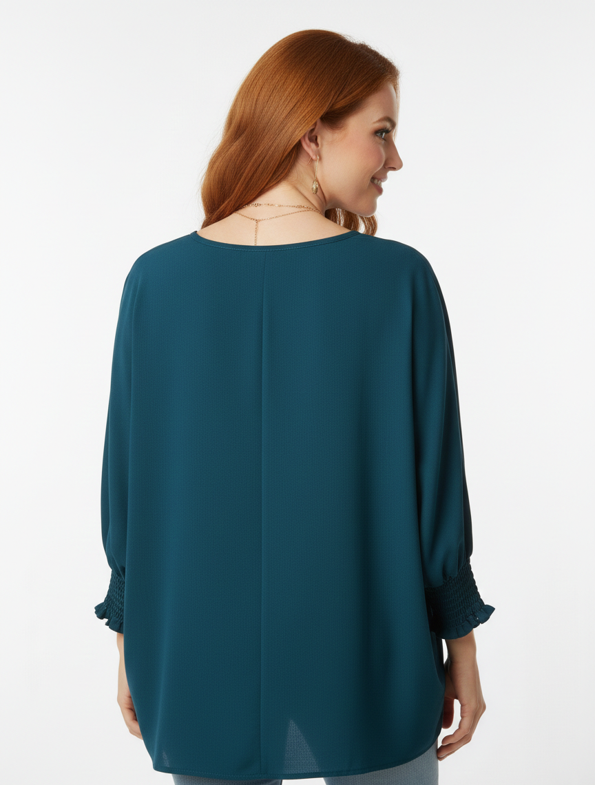 5547 Teal Smocked Sleeve Blouse