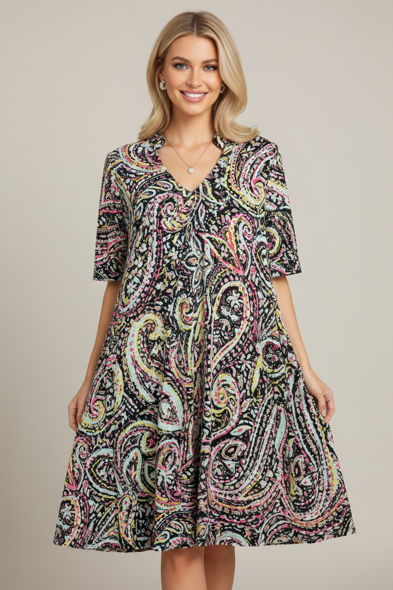 5086 Midnight Carnival Boho Paisley Dress with side pockets