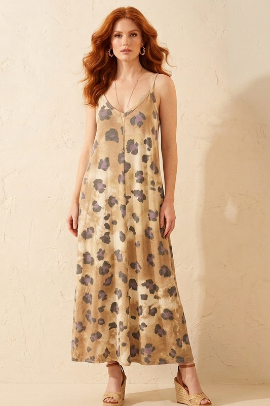 8434 Brown Leopard Maxi Dress with pockets