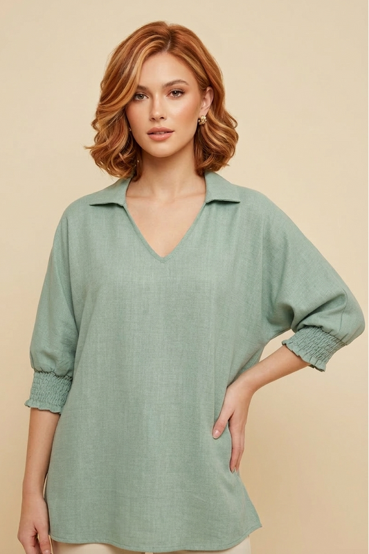 5820 Soft Sage Smocked Sleeve Blouse